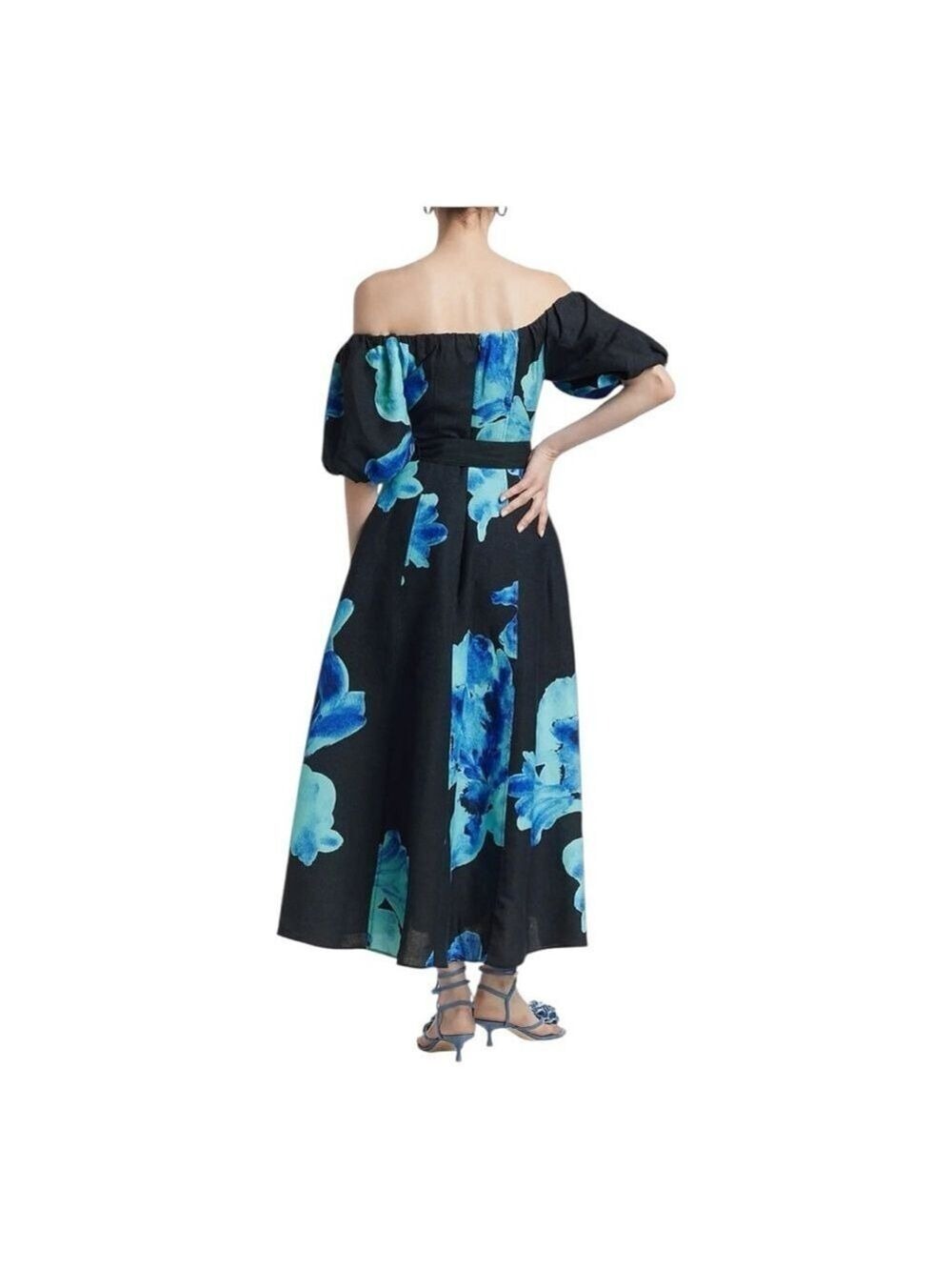 Nicholas the Label Blue Santha Floral Off-the-Shoulder Midi Dress Size 6 - Picture 5 of 13